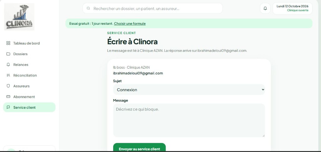 Formulaire pour écrire au service client Clinora